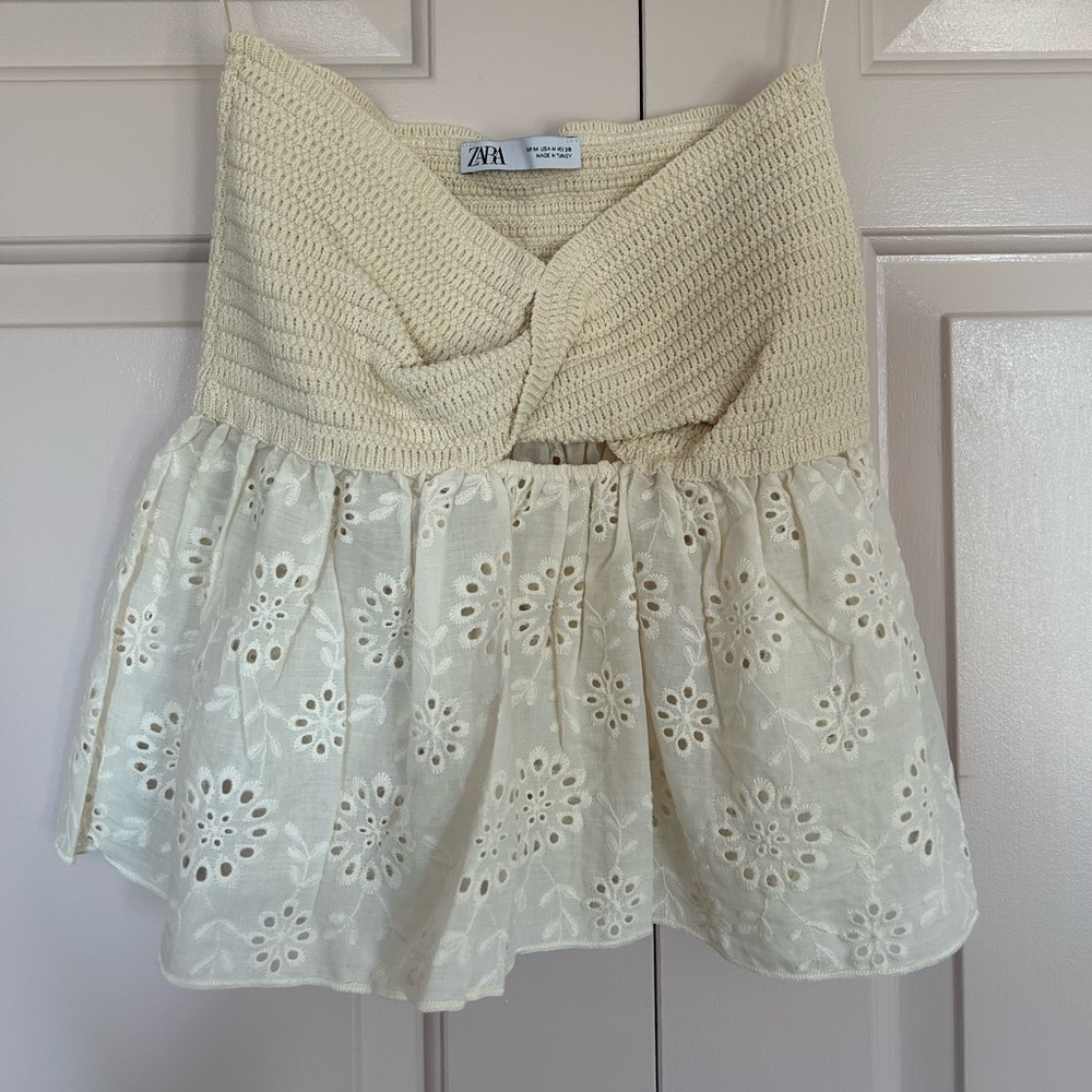 Zara Knitted Crochet Tube Top Cream